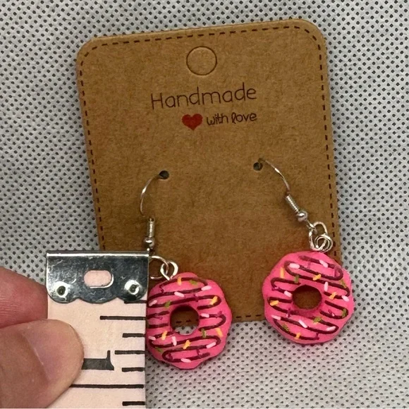 Handmade Bright Pink Donut Earrings - Picture 6 of 6